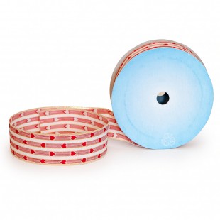 Rolă plasă poliester albă cu inimi roșii și margini aurii 4 cm × 10 m pentru flori